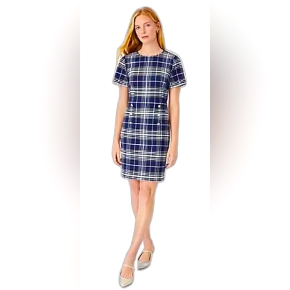 Ann Taylor Plaid Short Sleeve Sheath Dress